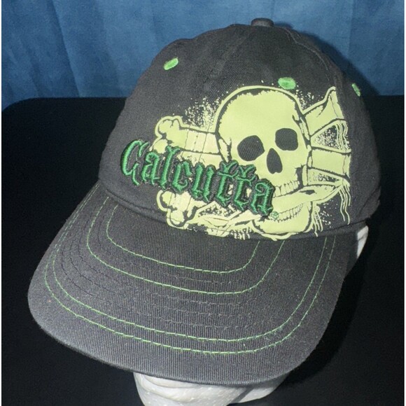 Calcutta Fishing Baseball Hat Neon Green Skull Strapback Adjustable Embroidered - Picture 2 of 6